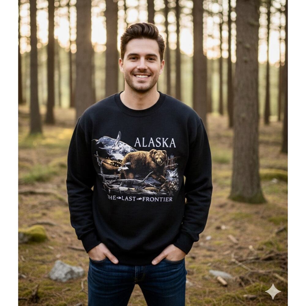 Vintage Alaska ‘The Last Frontier’ Sweatshirt Bear Scene‎ Size Large GUC